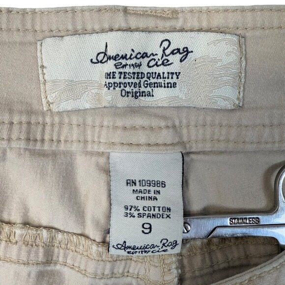 VTG American Rag Cargo Capri Pants Womens Size 9 Beige/Leopard Trim Roll-Tab Y2K - Picture 9 of 10